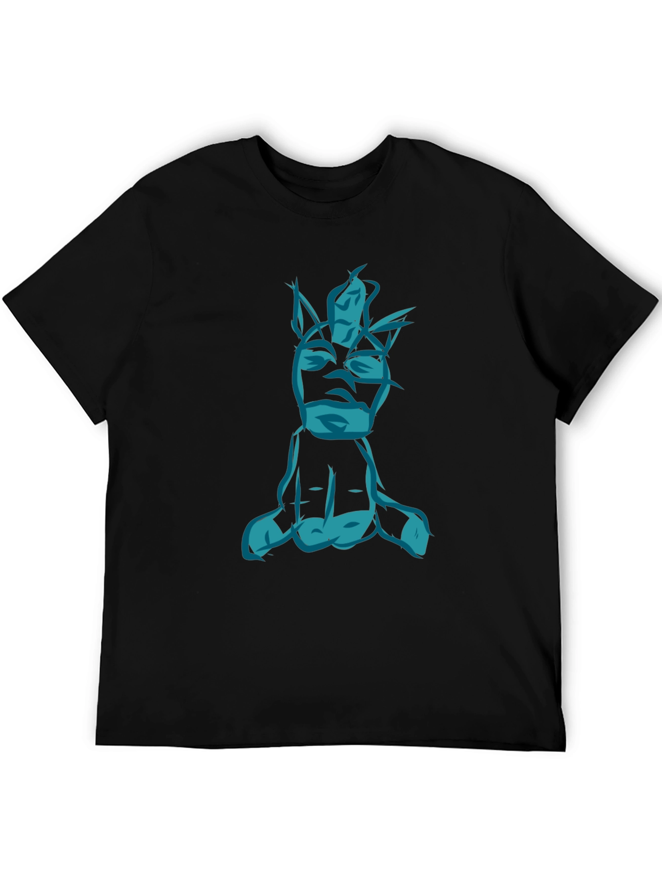 Abstract Blue Figure Graphic Black T-Shirt