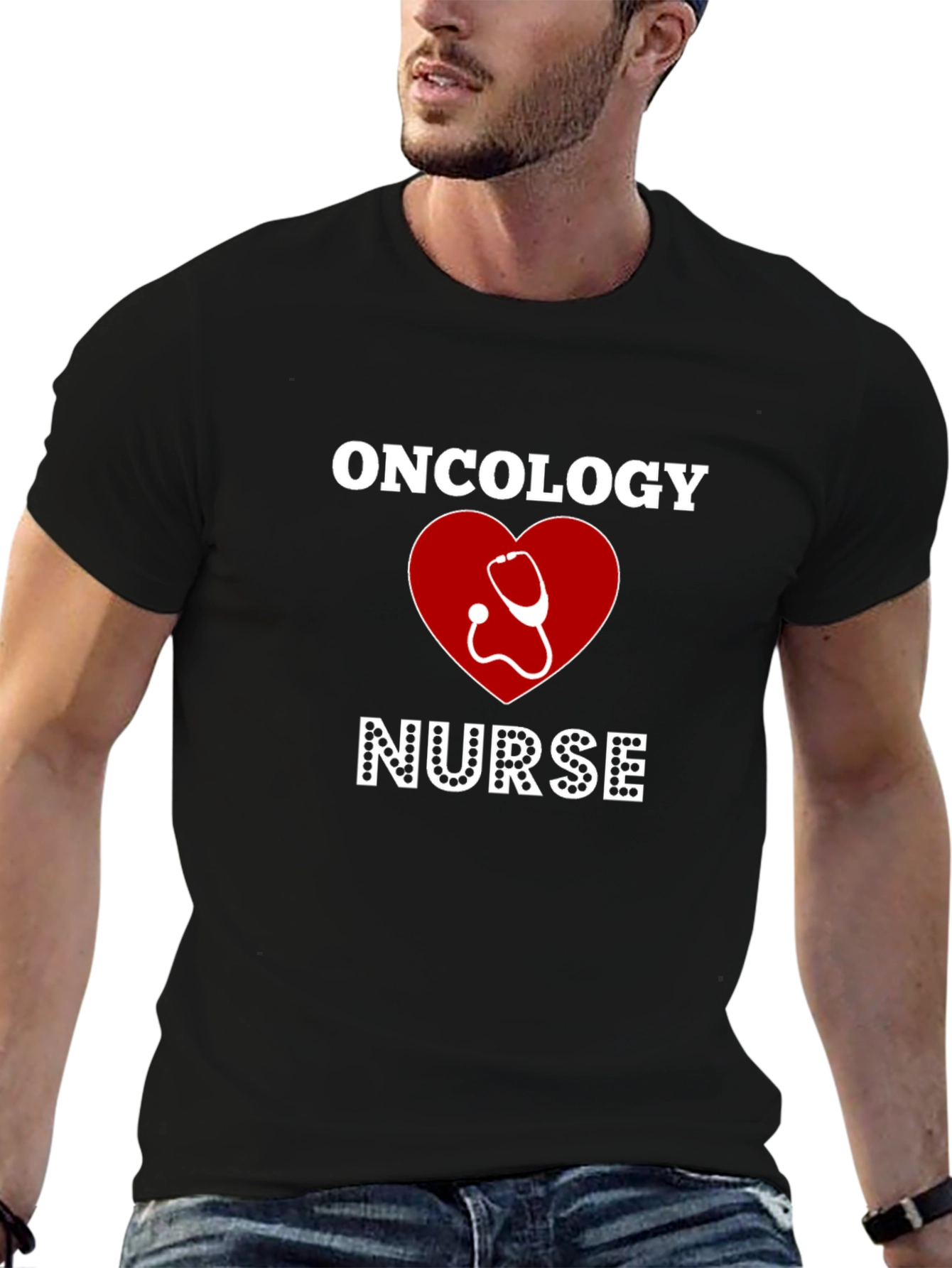 Oncology Nurse T-Shirt - Heart & Stethoscope