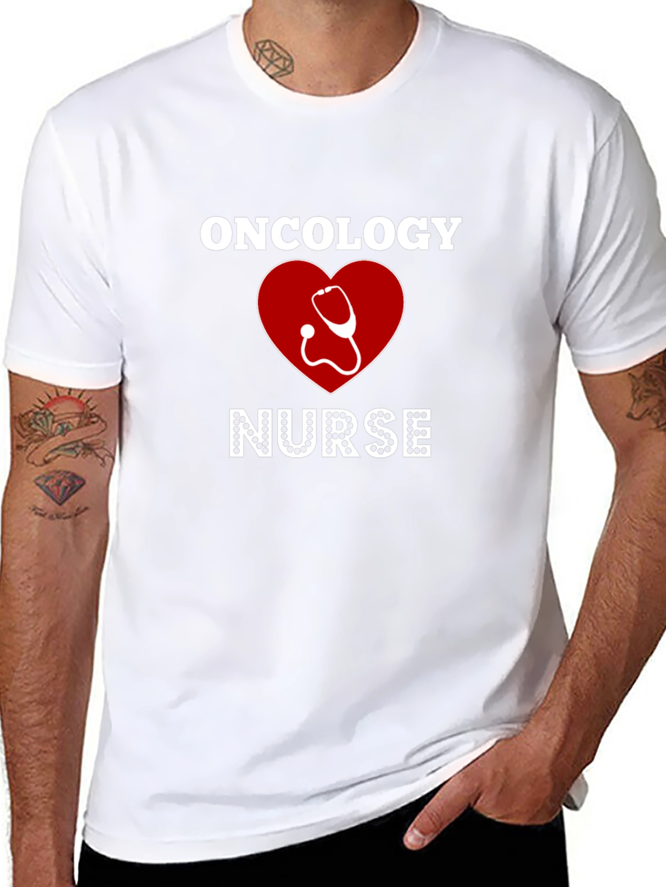 Oncology Nurse T-Shirt - Heart & Stethoscope
