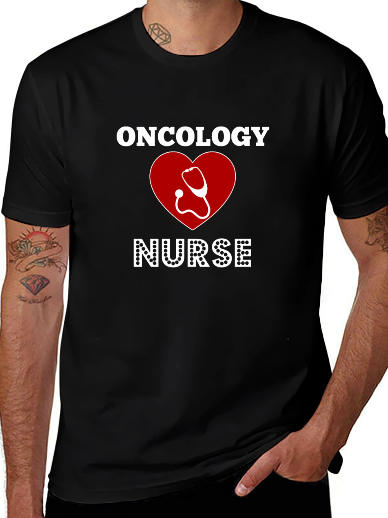 Oncology Nurse T-Shirt - Heart & Stethoscope