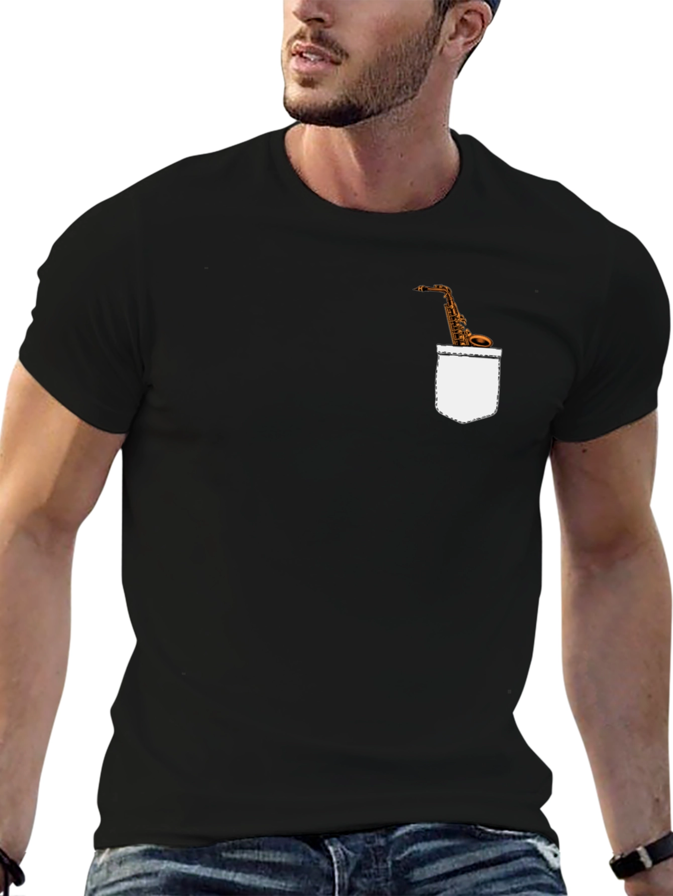 Saxophone Pocket Graphic T-Shirt