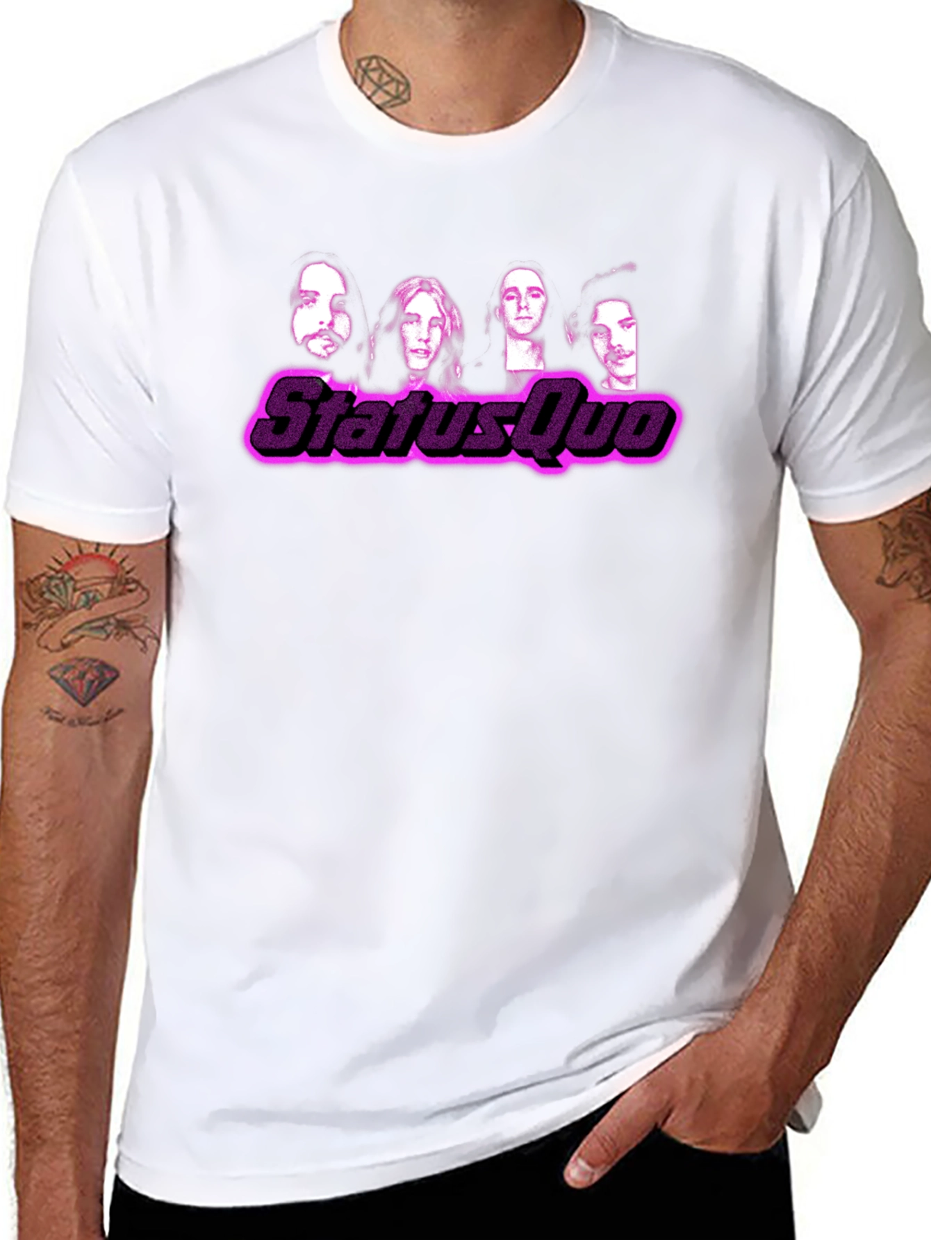 Status Quo Band Graphic Print Black T-Shirt