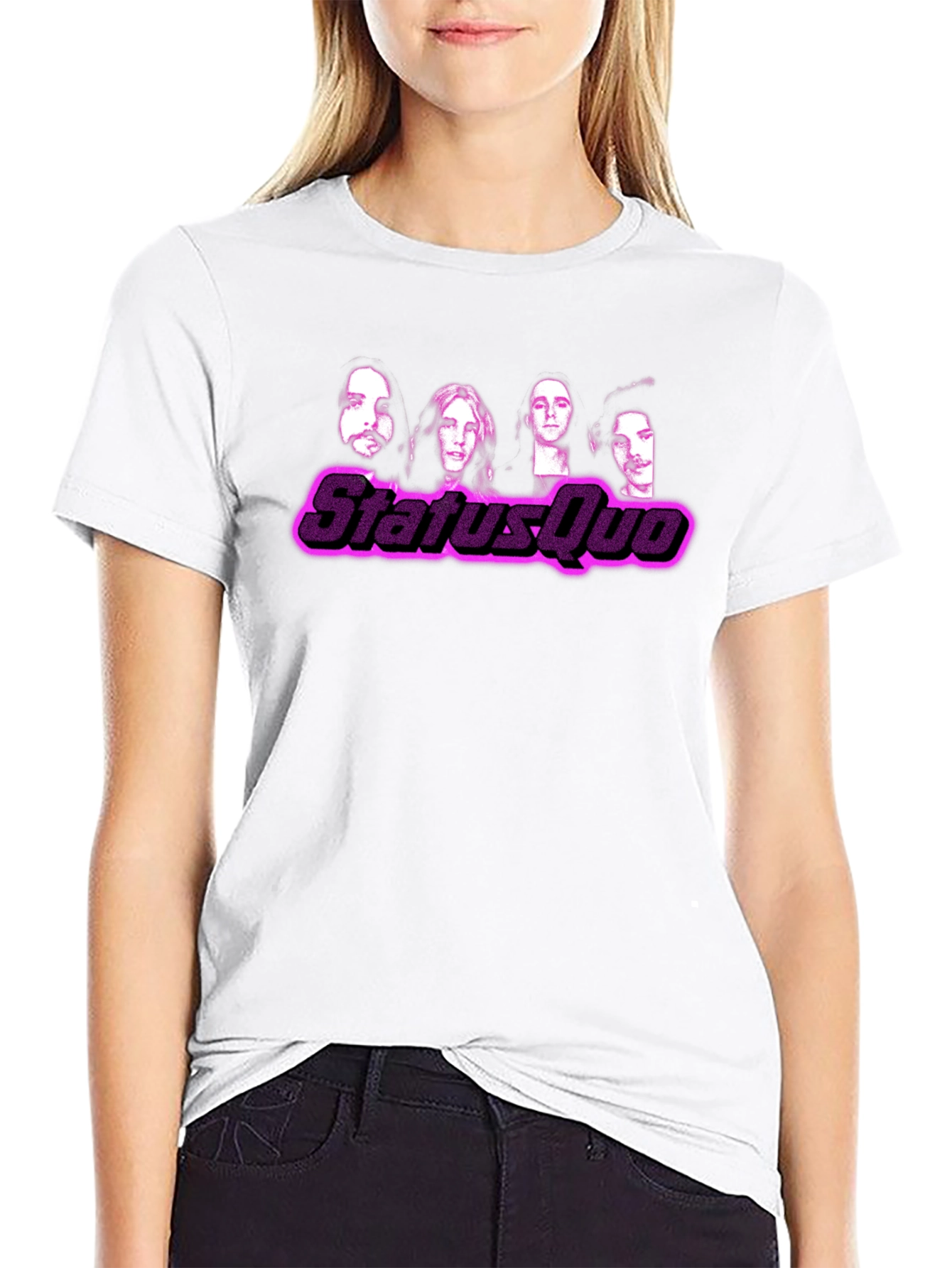 Status Quo Band Graphic Print Black T-Shirt