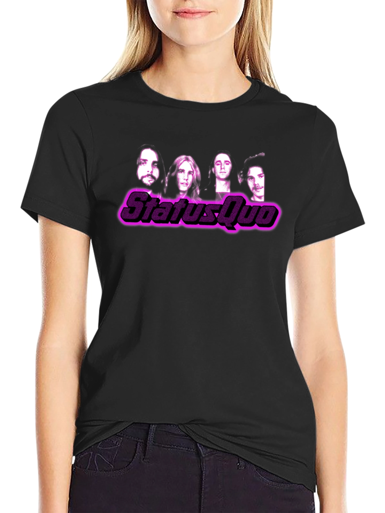 Status Quo Band Graphic Print Black T-Shirt