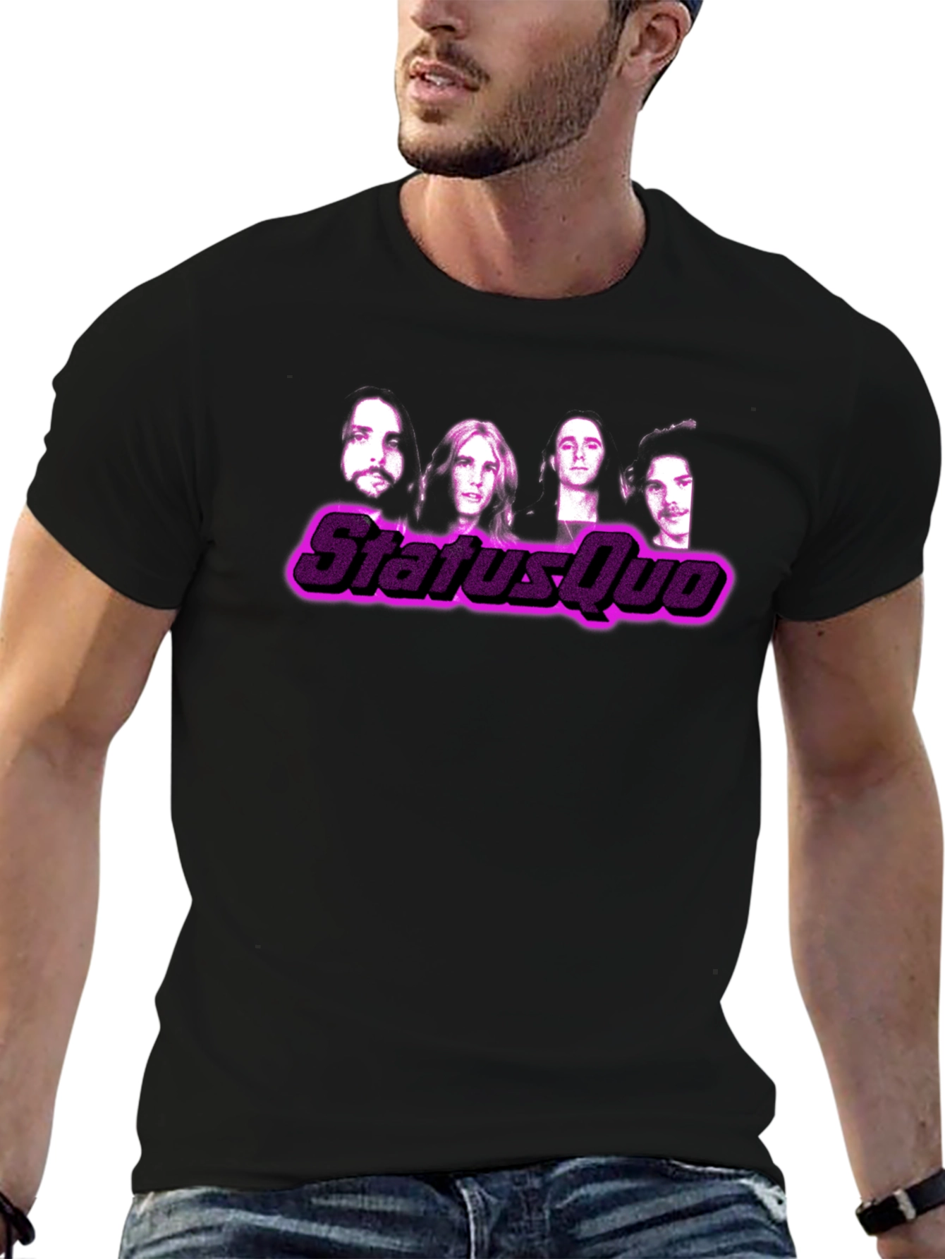 Status Quo Band Graphic Print Black T-Shirt