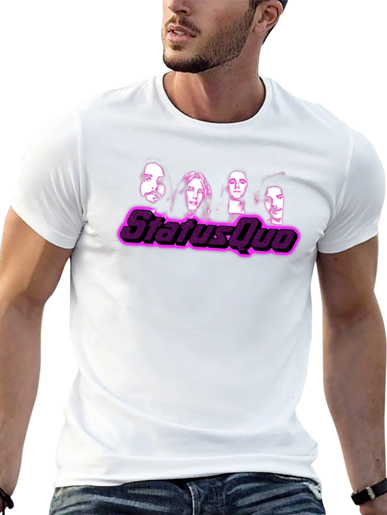 Status Quo Band Graphic Print Black T-Shirt