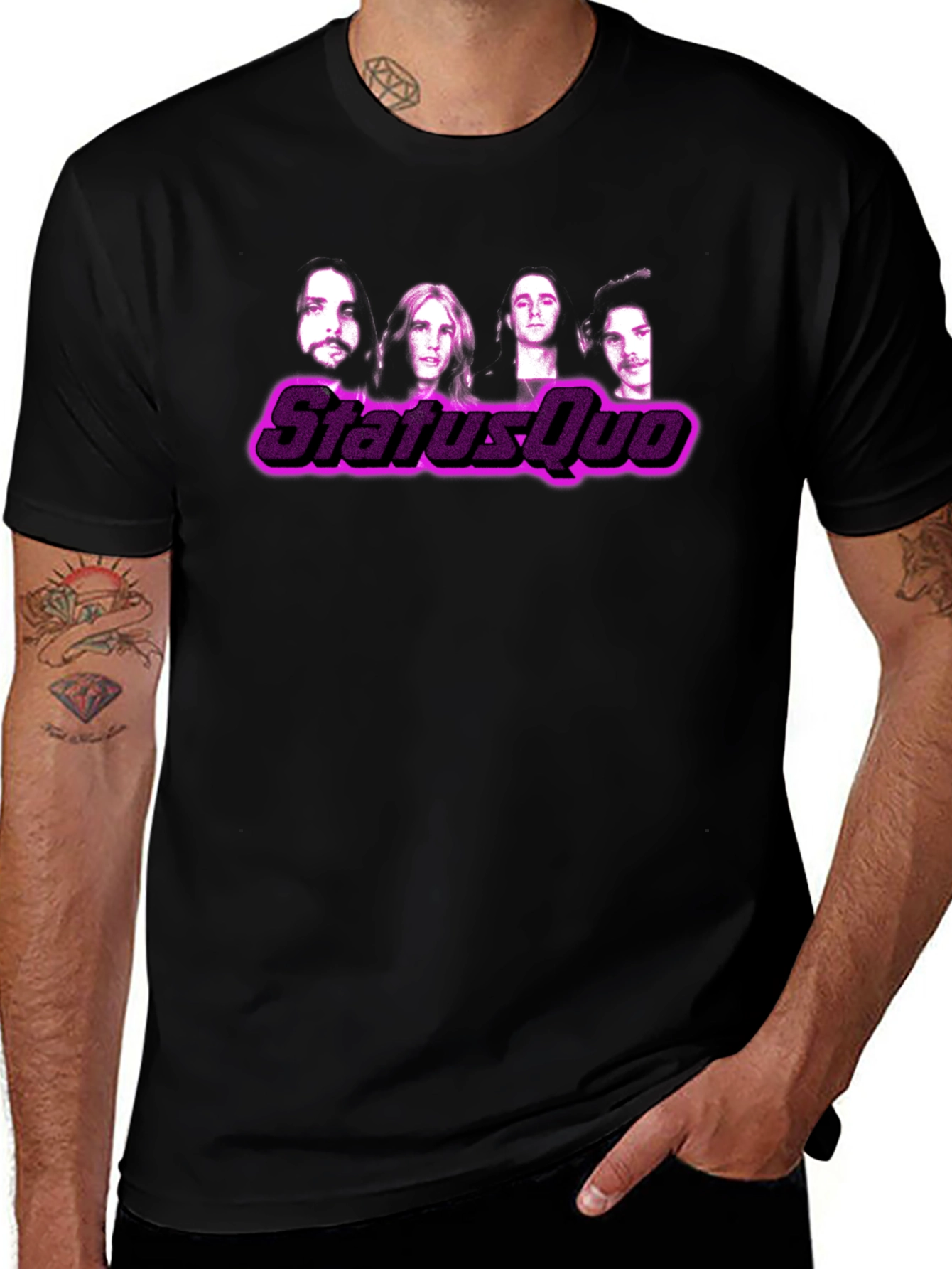 Status Quo Band Graphic Print Black T-Shirt