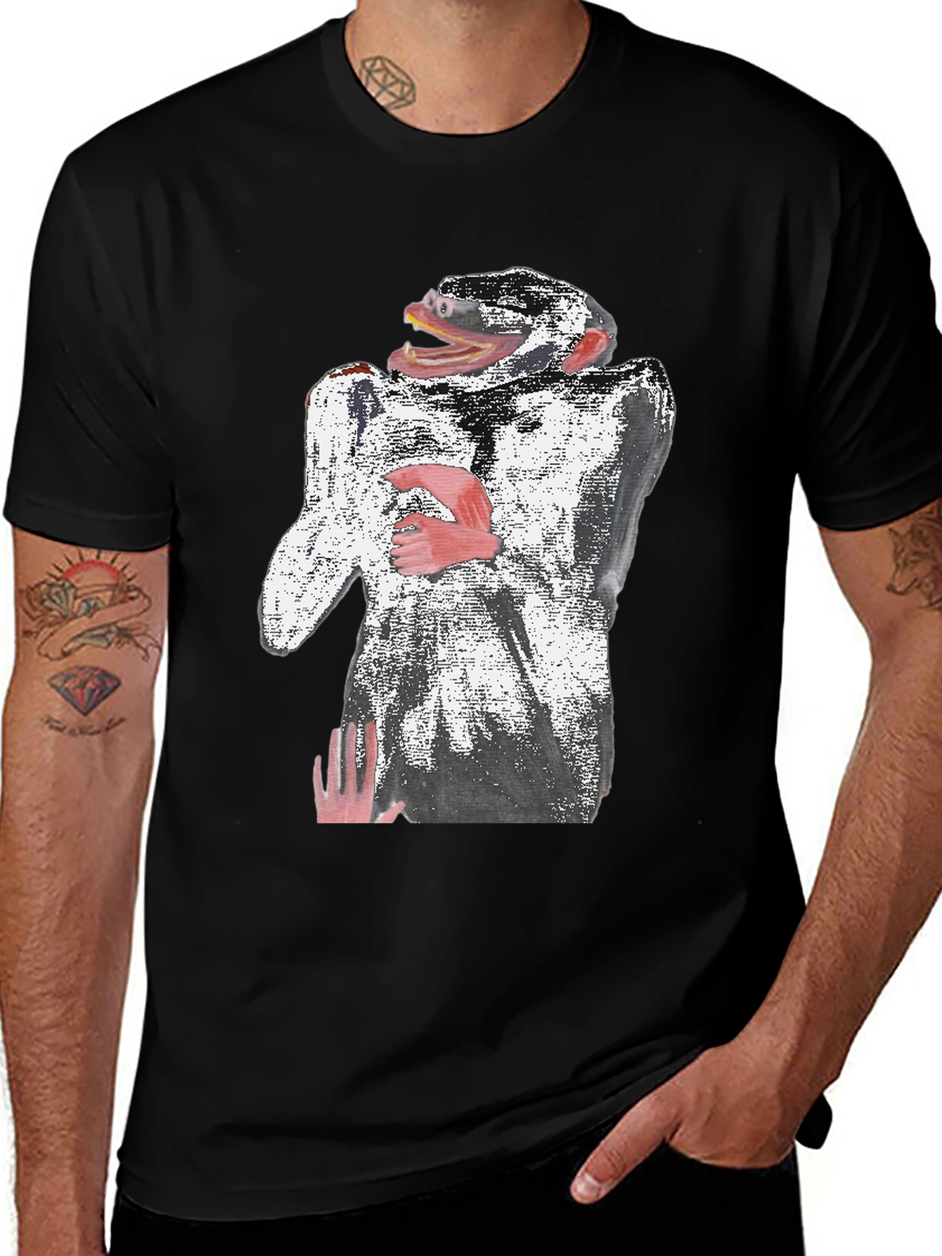 Abstract Monkey Graphic Tee - Black