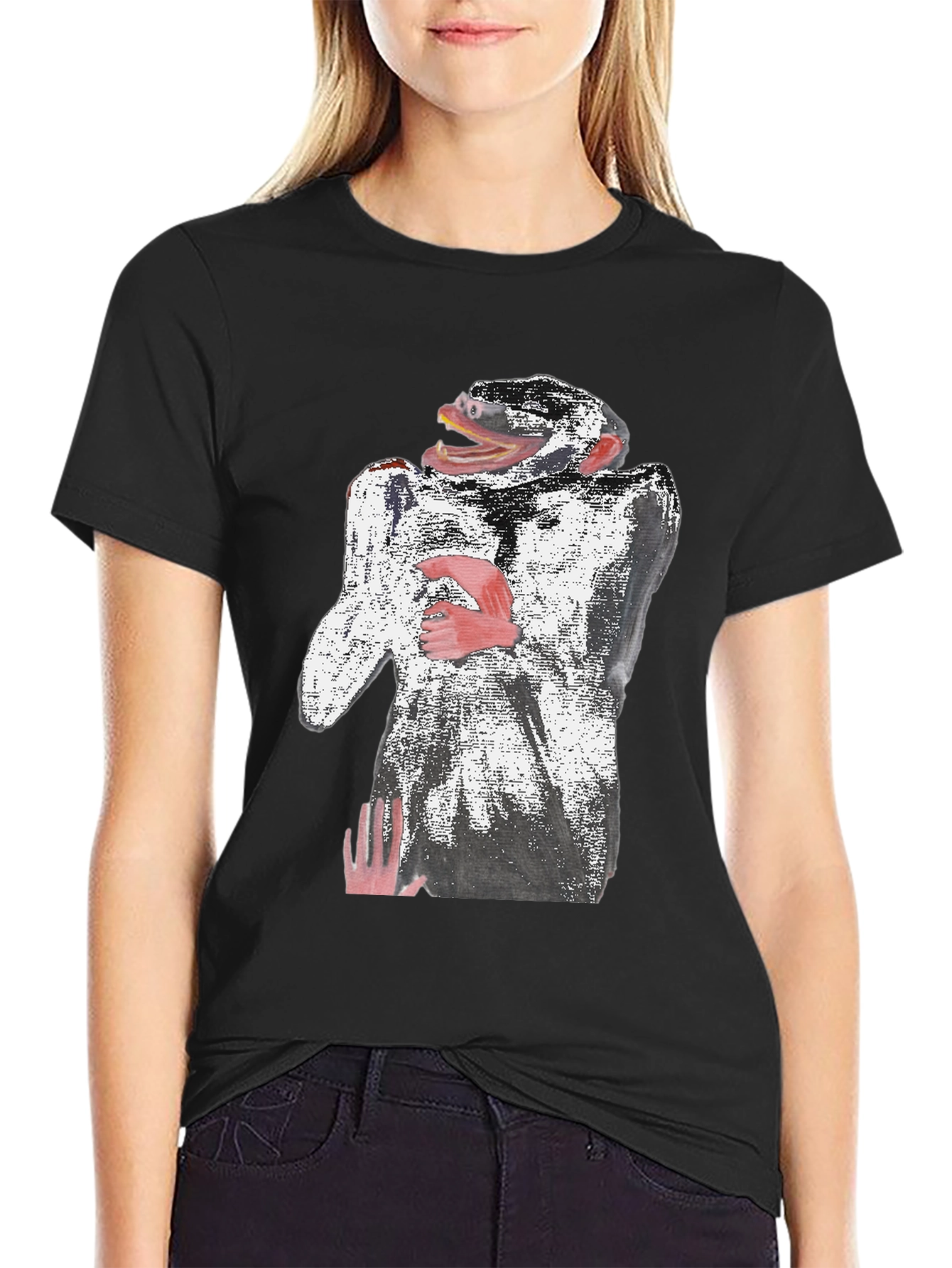 Abstract Monkey Graphic Tee - Black