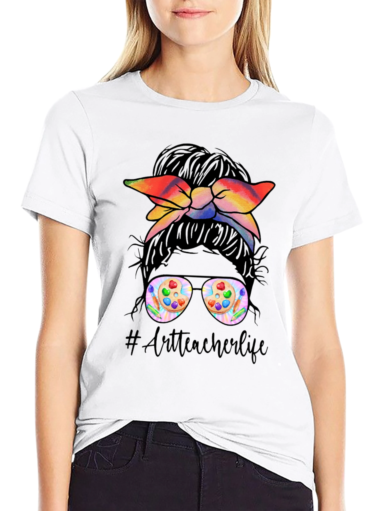 Art Teacher Messy Bun T-Shirt