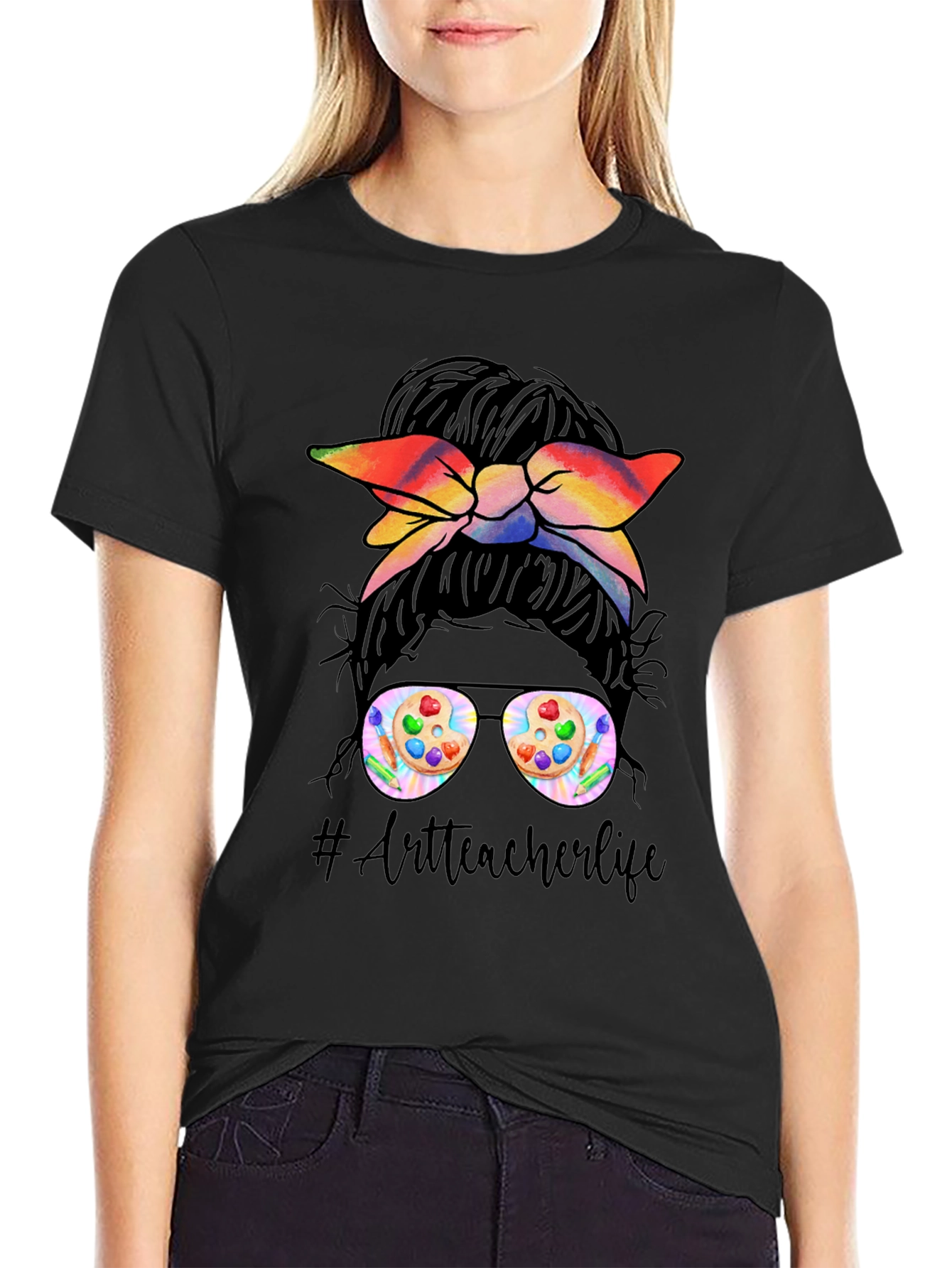 Art Teacher Messy Bun T-Shirt