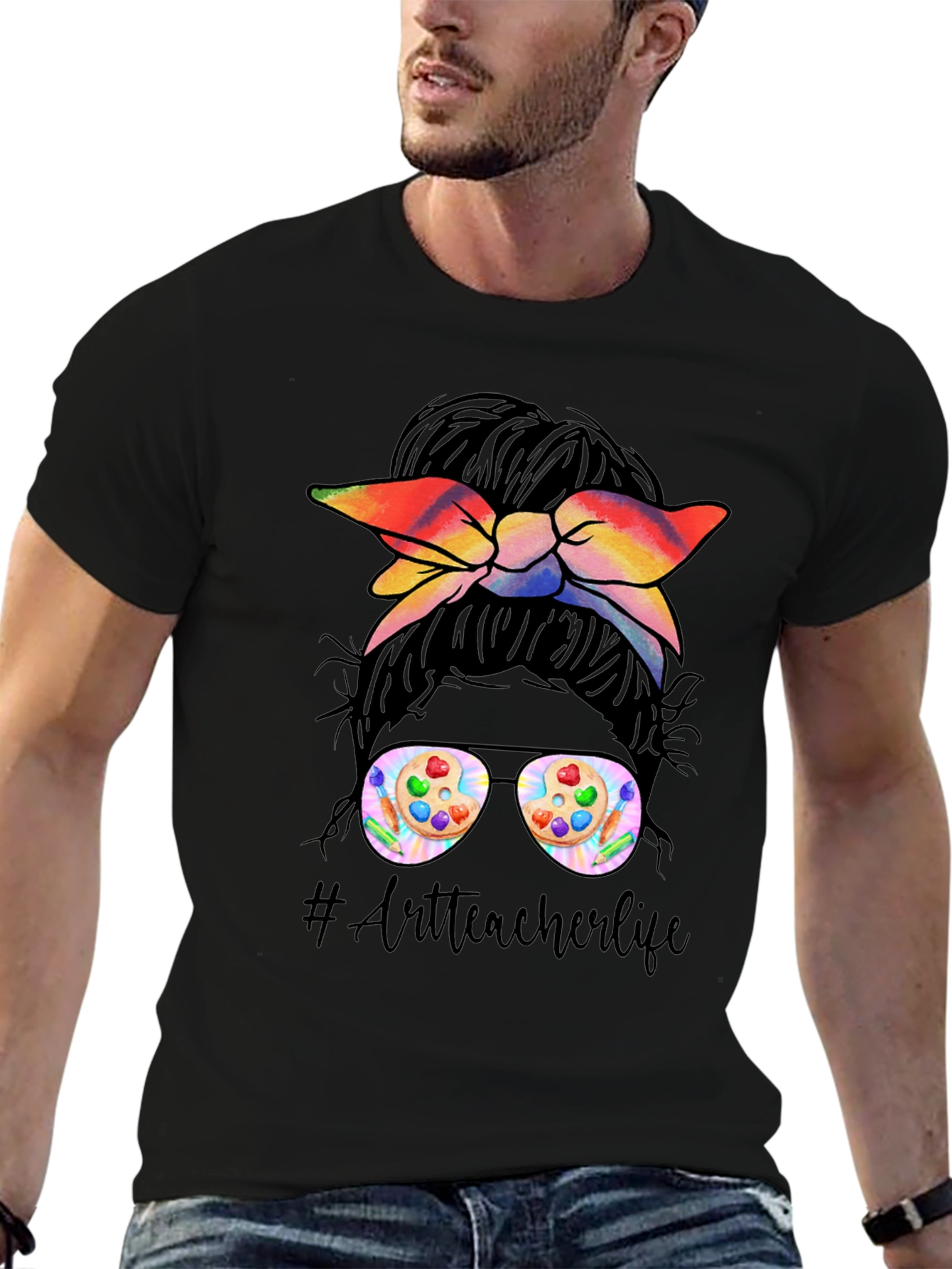 Art Teacher Messy Bun T-Shirt