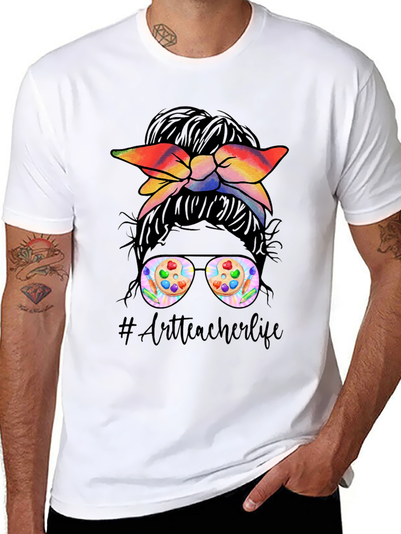 Art Teacher Messy Bun T-Shirt