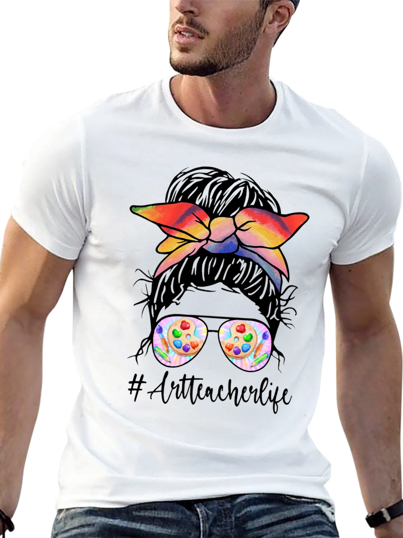 Art Teacher Messy Bun T-Shirt