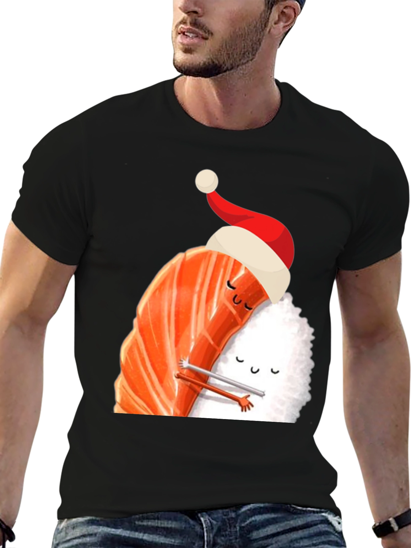Sushi Christmas Hug Black T-Shirt