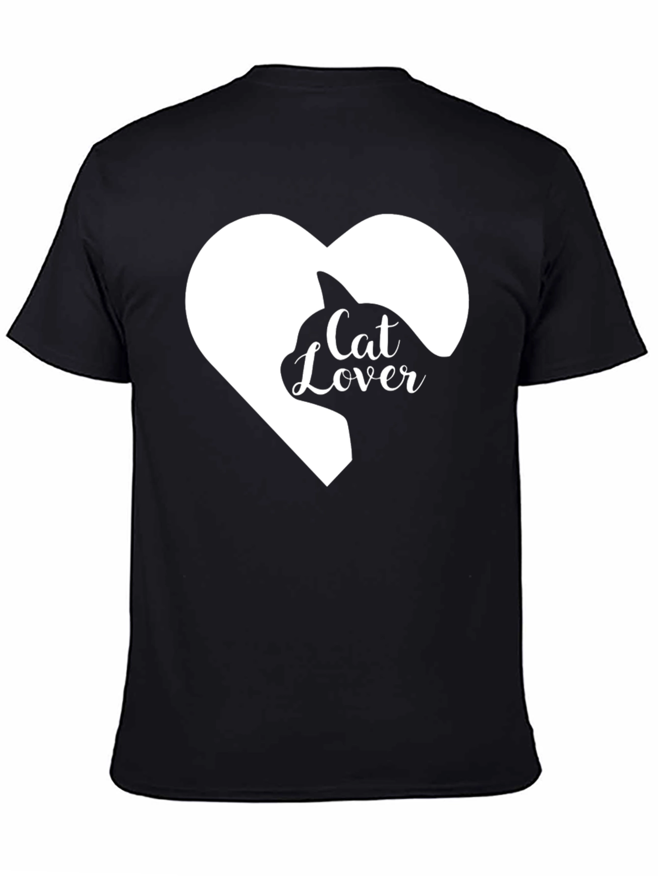 Cat Lover Heart Graphic Tee - Black
