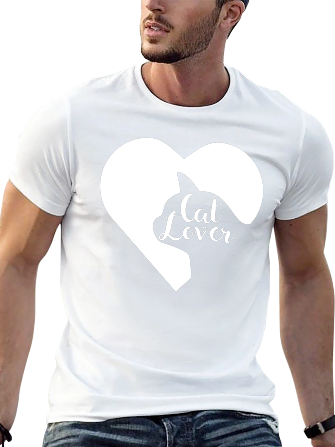 Cat Lover Heart Graphic Tee - Black