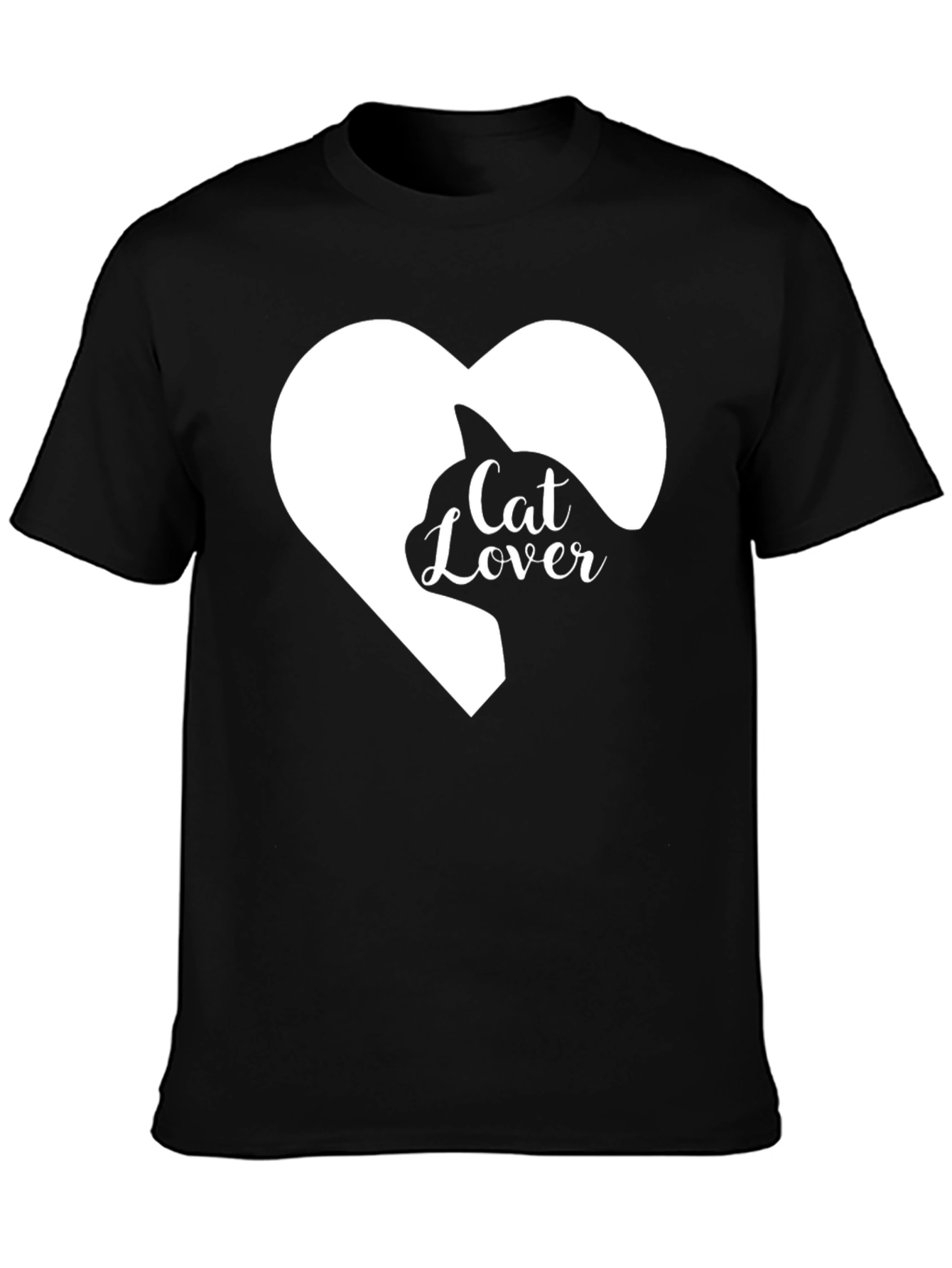 Cat Lover Heart Graphic Tee - Black