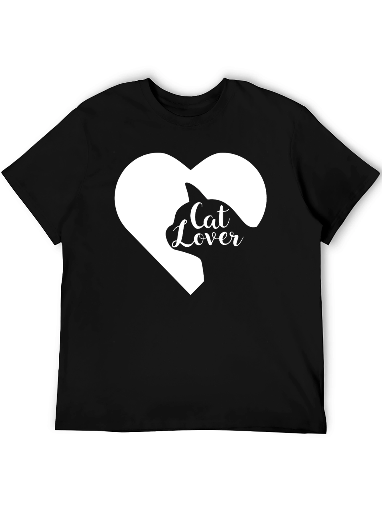Cat Lover Heart Graphic Tee - Black