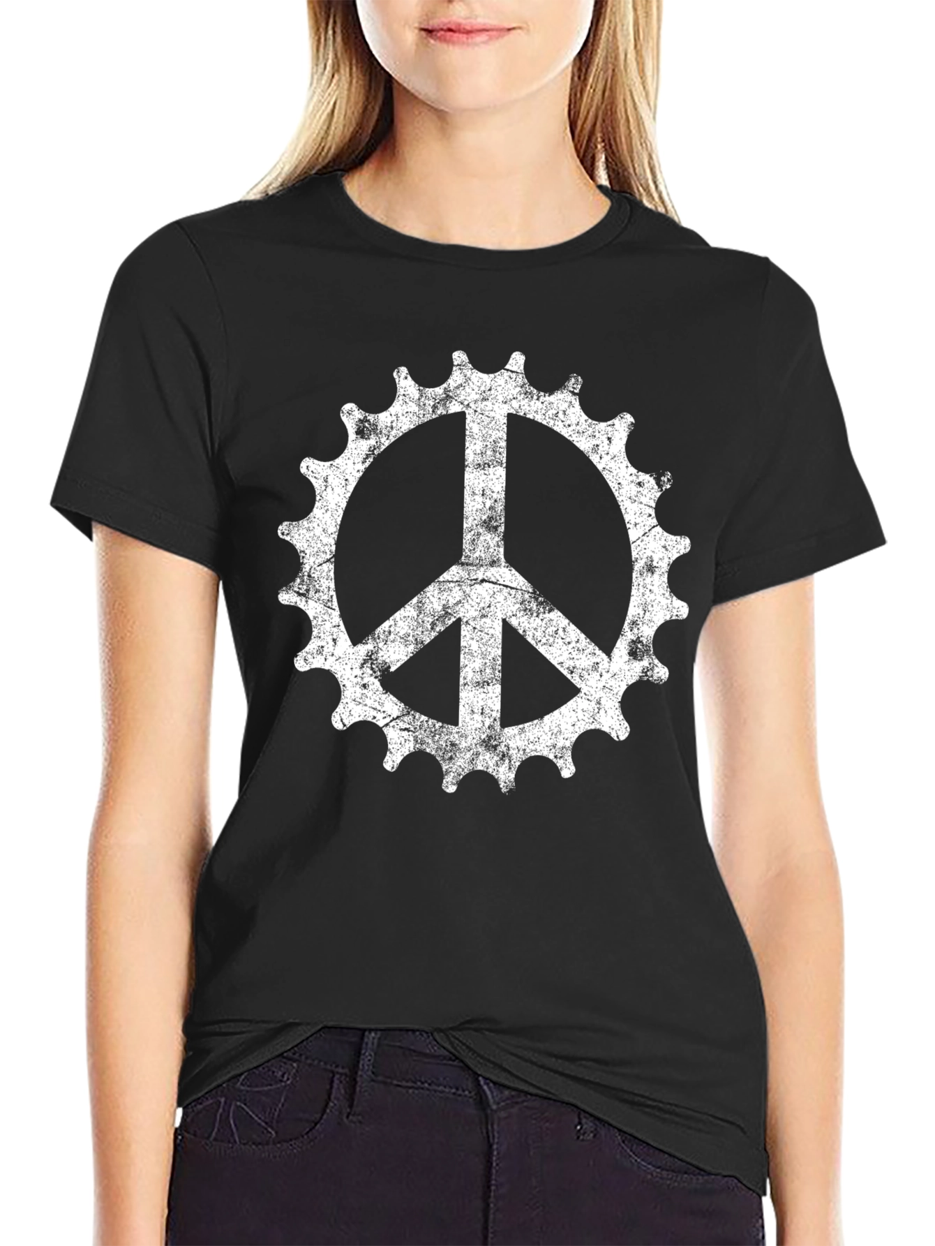 Bike Peace Sign Graphic Tee - Black