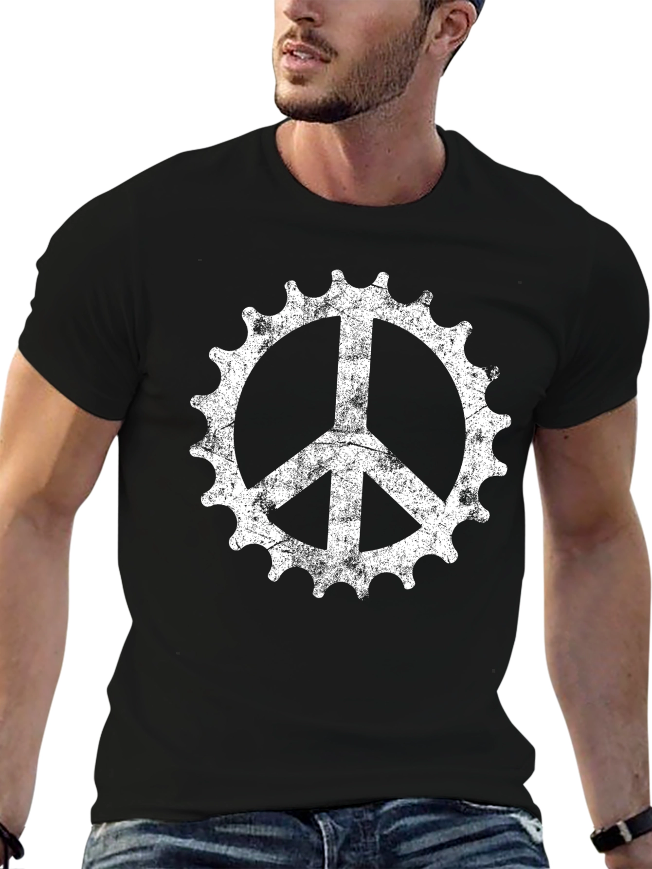 Bike Peace Sign Graphic Tee - Black