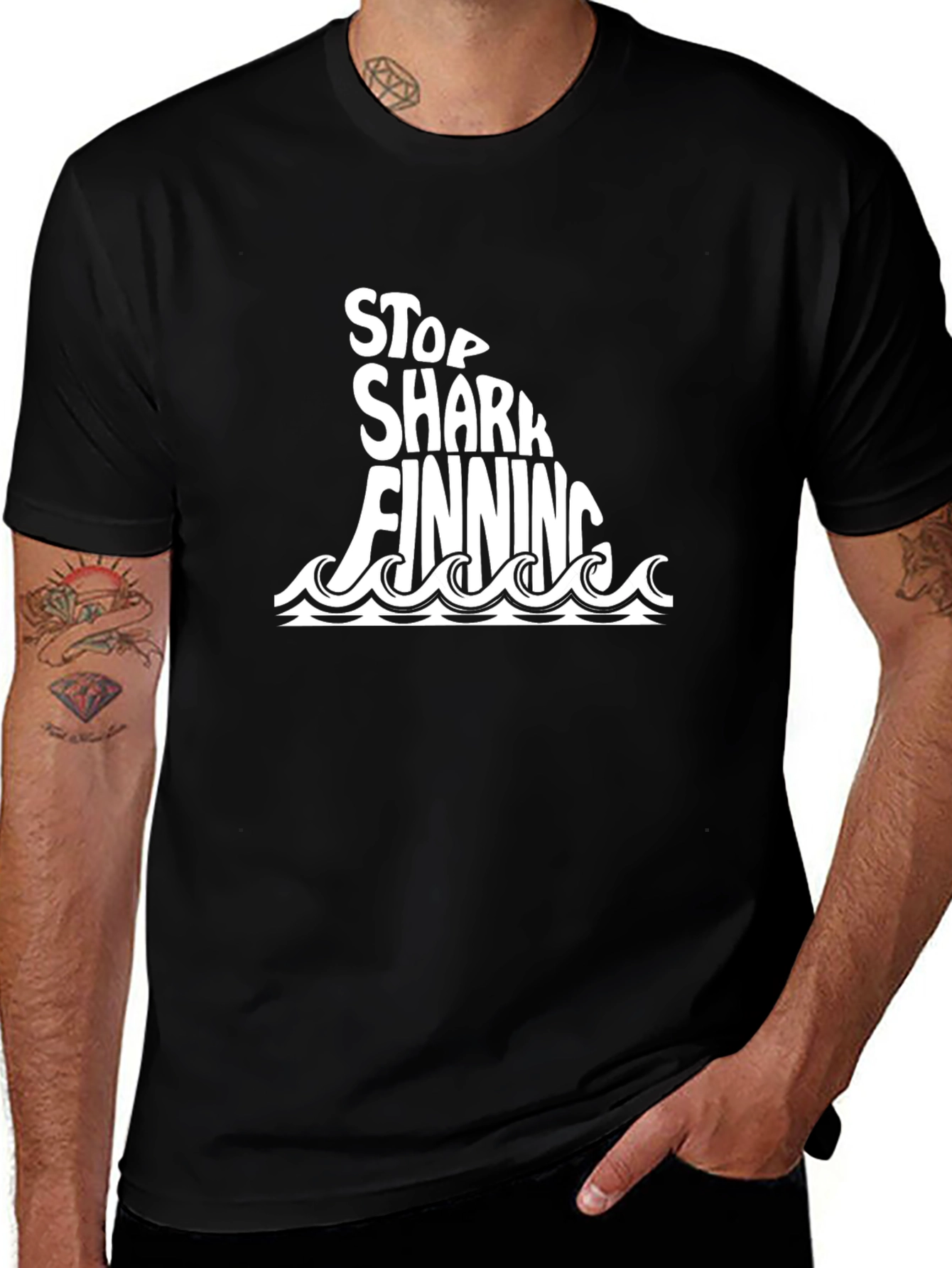 Stop Shark Finning Graphic T-Shirt - Black