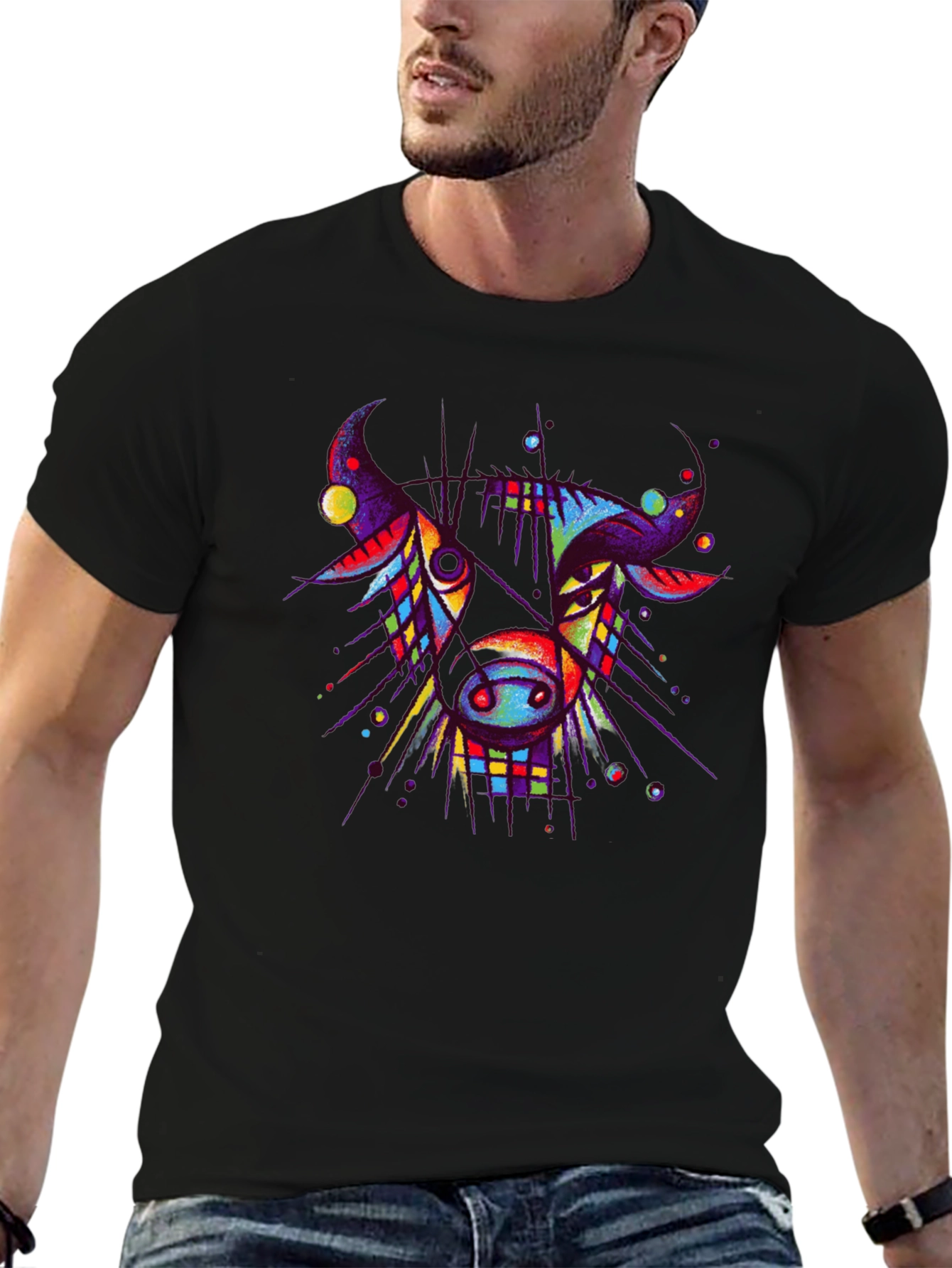 Abstract Bull Graphic Tee - Unique Art T-Shirt