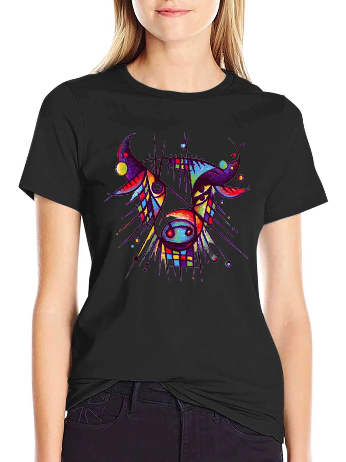 Abstract Bull Graphic Tee - Unique Art T-Shirt
