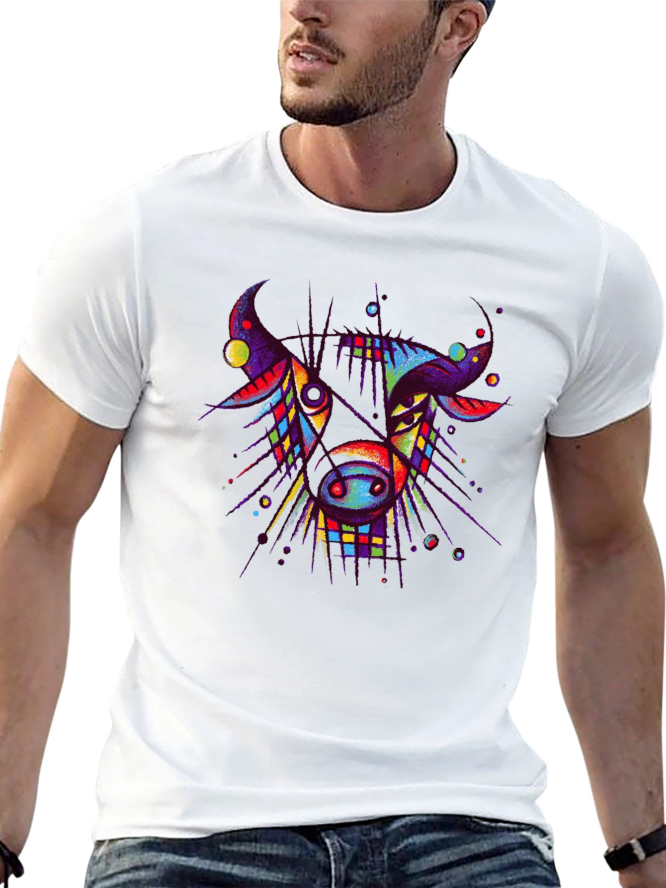 Abstract Bull Graphic Tee - Unique Art T-Shirt