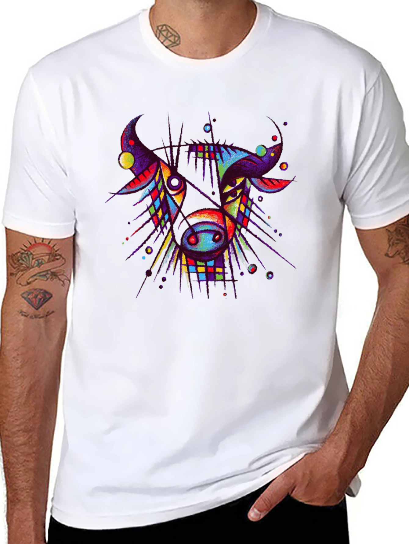 Abstract Bull Graphic Tee - Unique Art T-Shirt