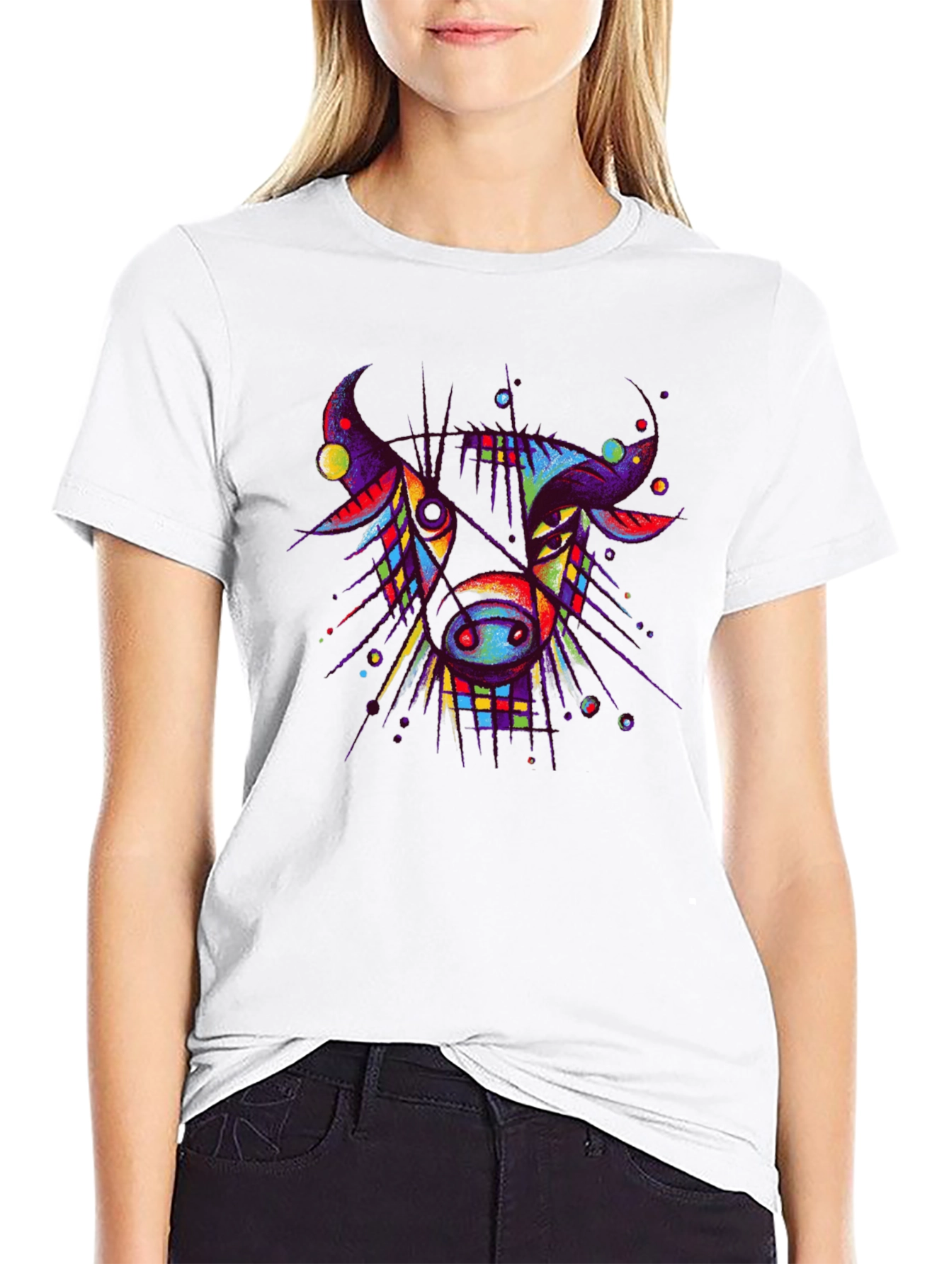 Abstract Bull Graphic Tee - Unique Art T-Shirt