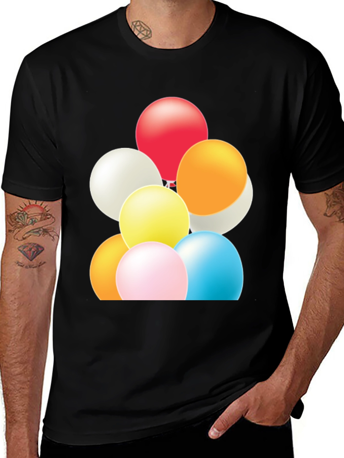 Fun Balloons Graphic Tee - Black Cotton T-Shirt