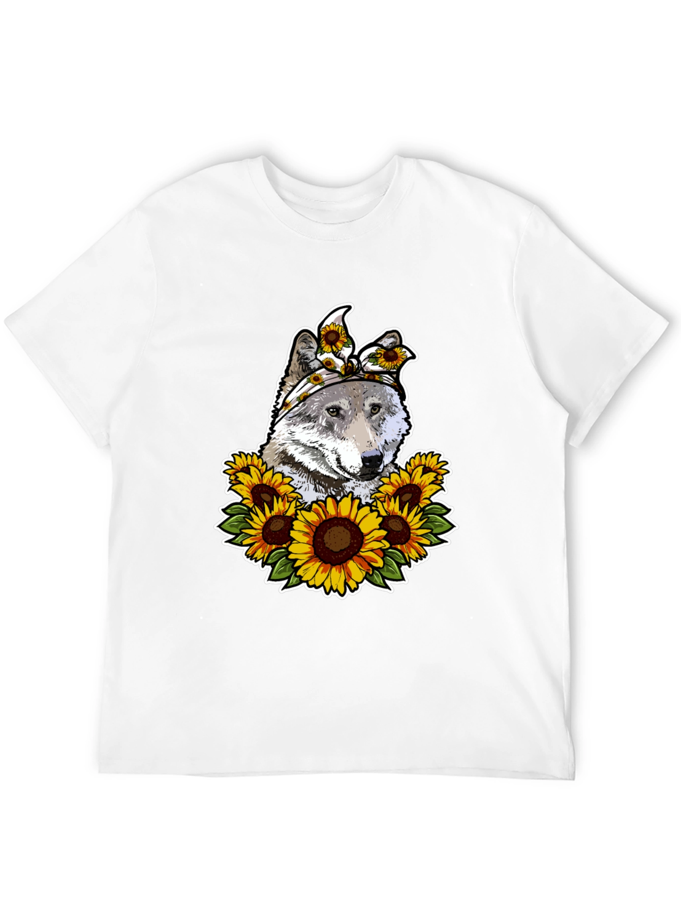 Wolf Sunflower Graphic Print T-Shirt