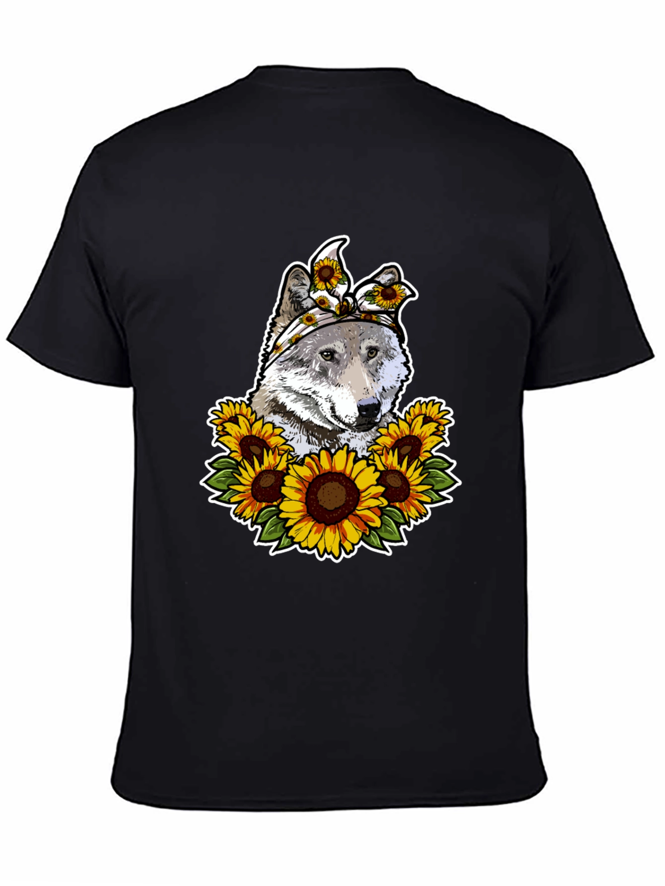 Wolf Sunflower Graphic Print T-Shirt