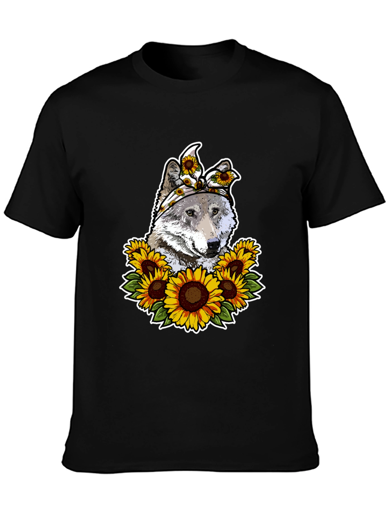 Wolf Sunflower Graphic Print T-Shirt