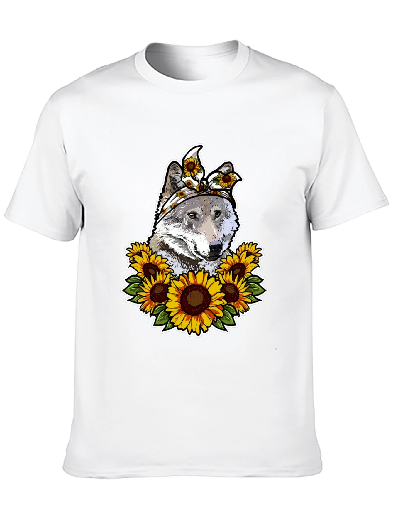 Wolf Sunflower Graphic Print T-Shirt