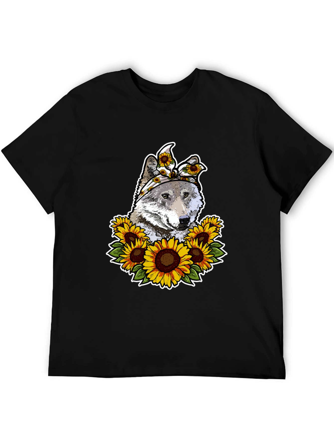 Wolf Sunflower Graphic Print T-Shirt