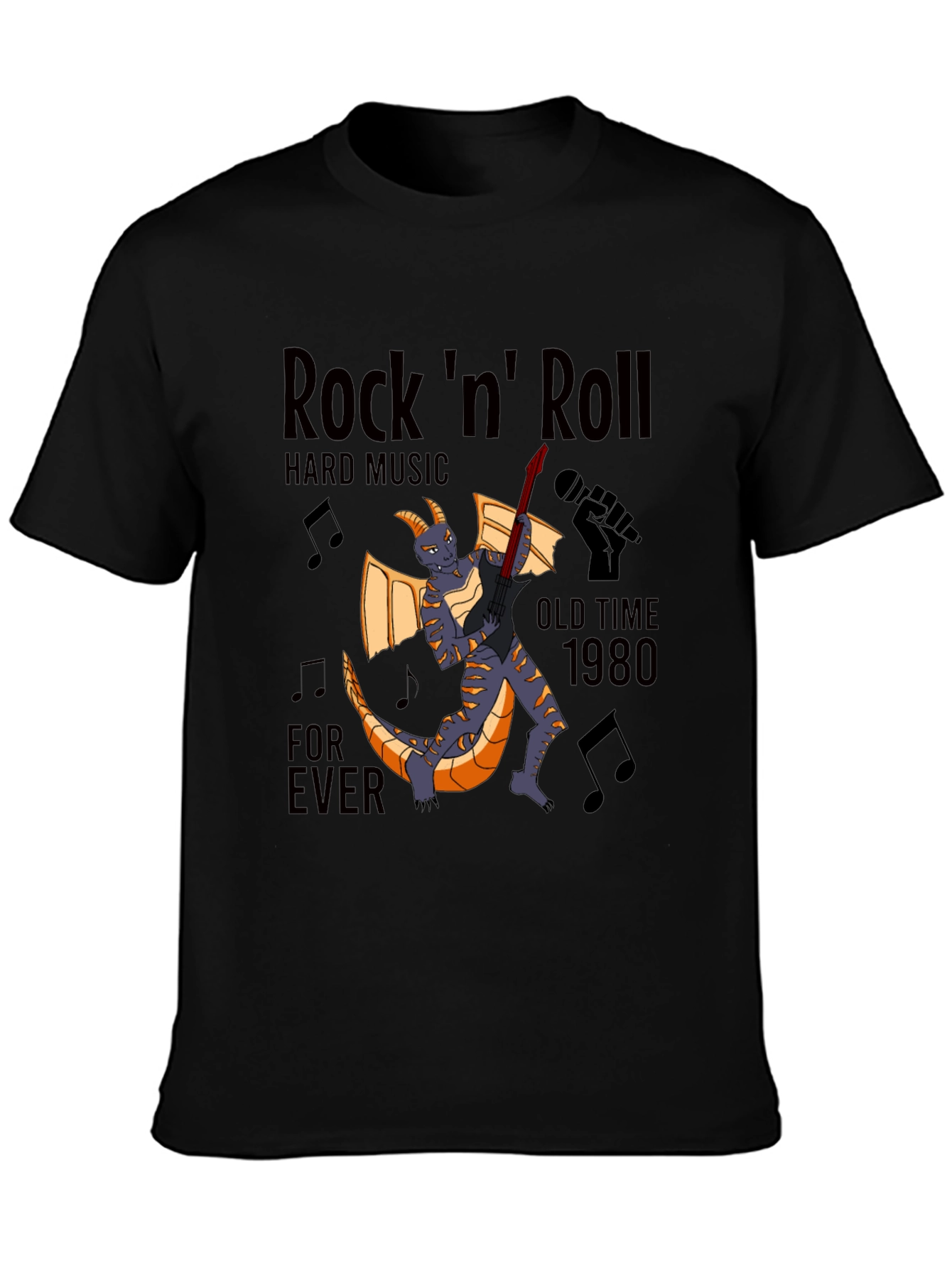 Rock n Roll Dragon Guitarist Black T-Shirt