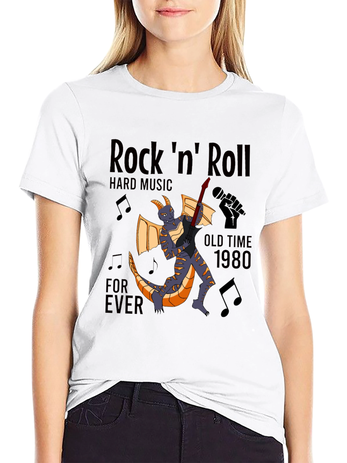 Rock n Roll Dragon Guitarist Black T-Shirt