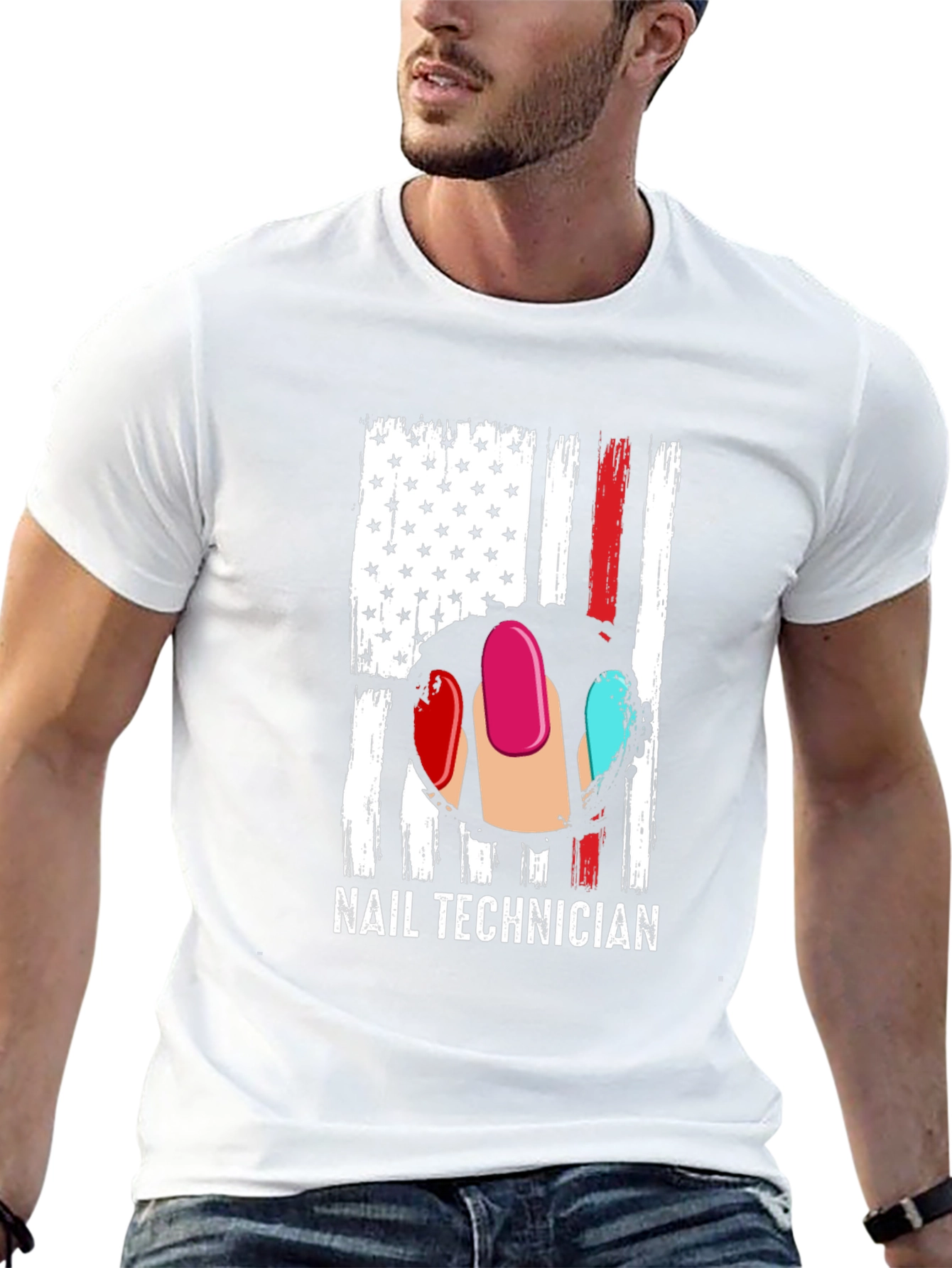 Nail Technician USA Flag Graphic T-Shirt