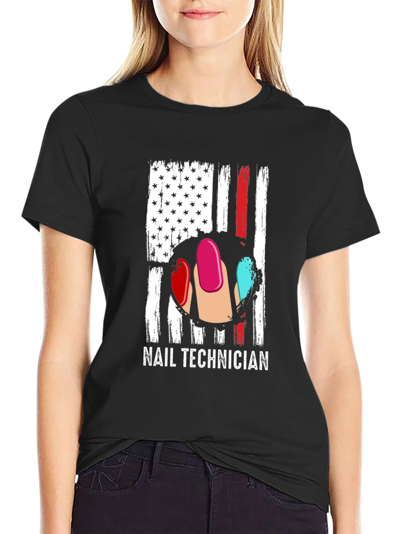 Nail Technician USA Flag Graphic T-Shirt