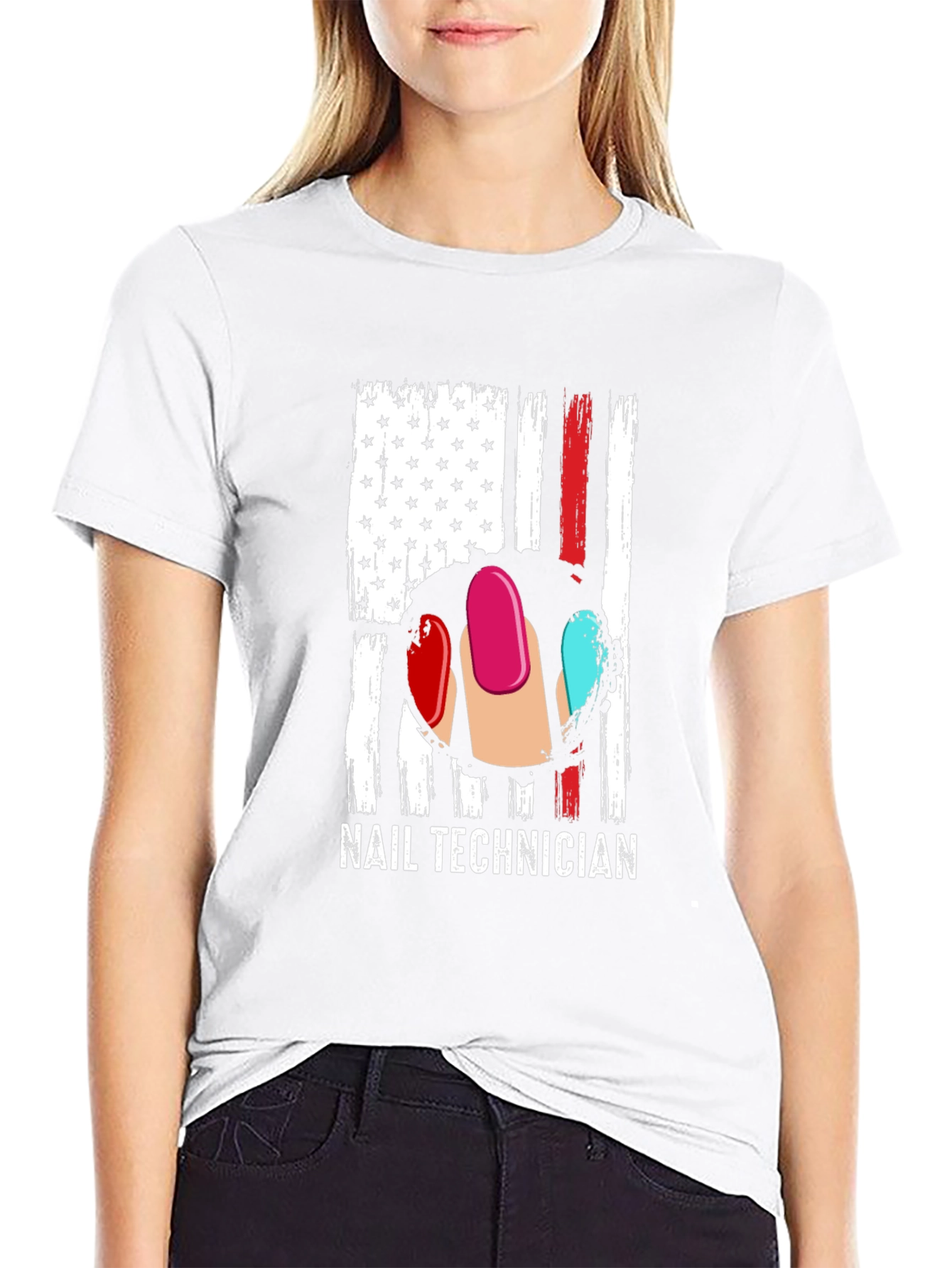 Nail Technician USA Flag Graphic T-Shirt