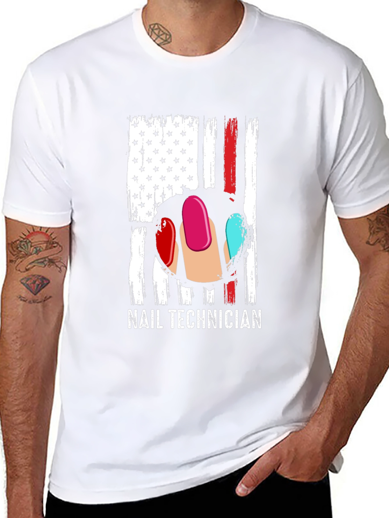 Nail Technician USA Flag Graphic T-Shirt