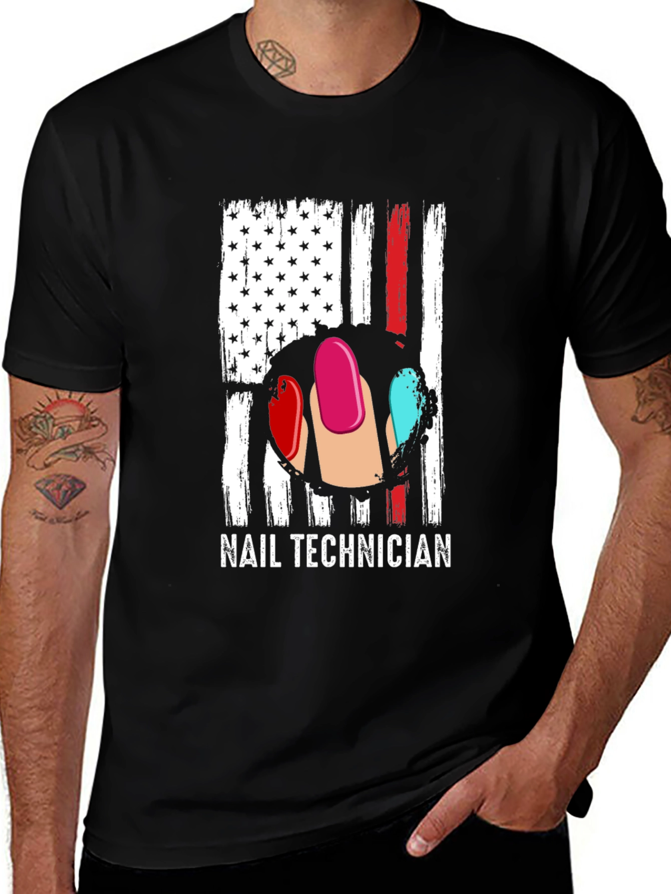 Nail Technician USA Flag Graphic T-Shirt