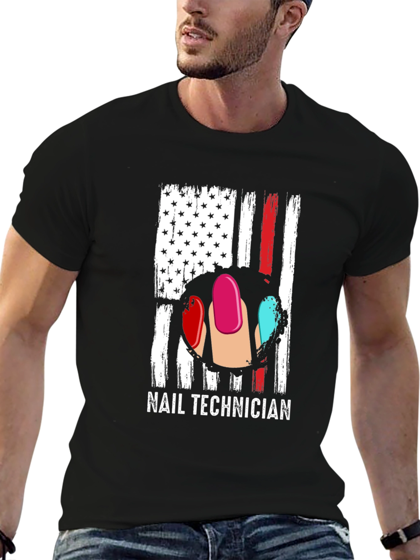 Nail Technician USA Flag Graphic T-Shirt
