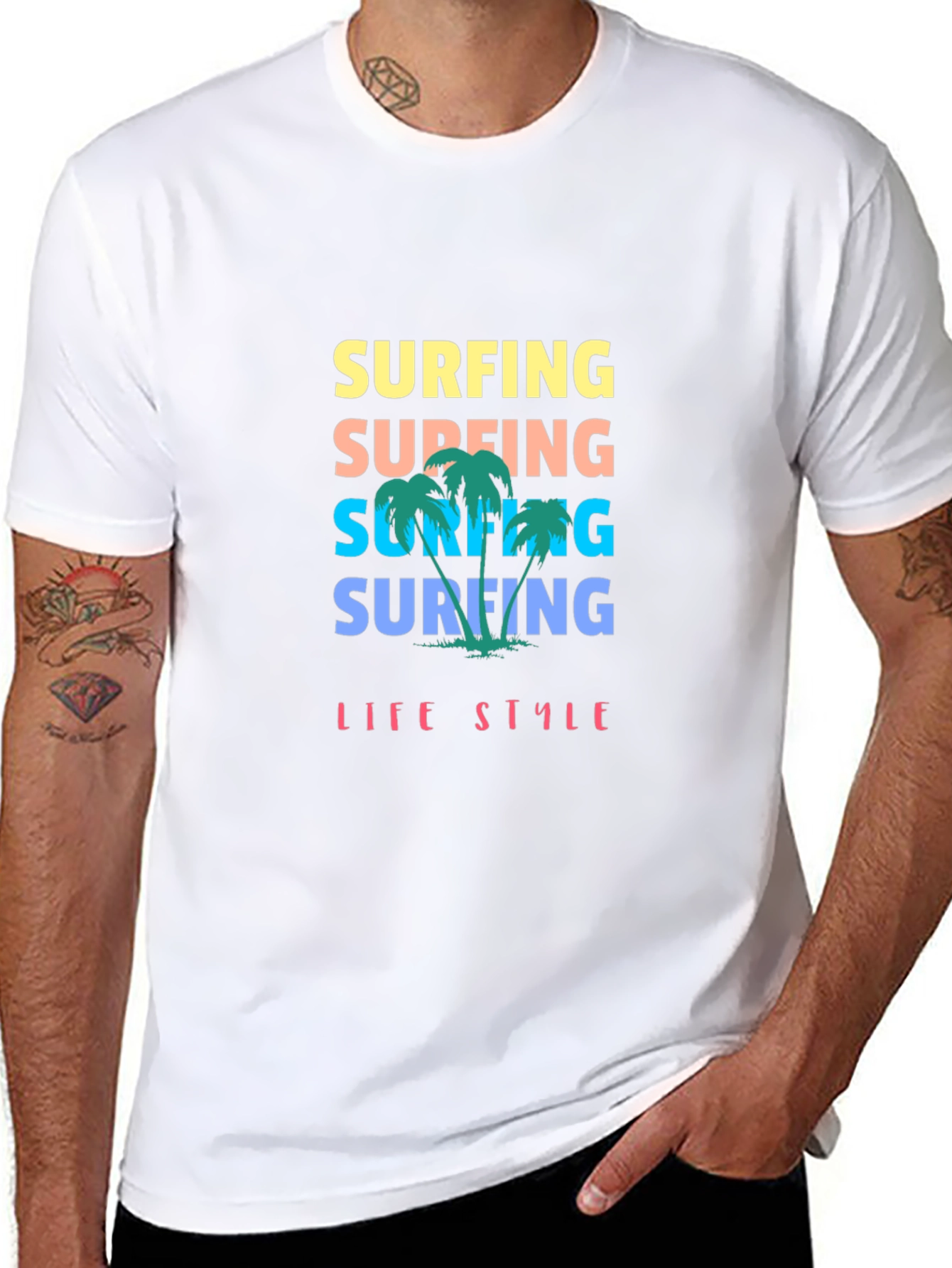Surfing Lifestyle Graphic Tee - Black Cotton T-Shirt