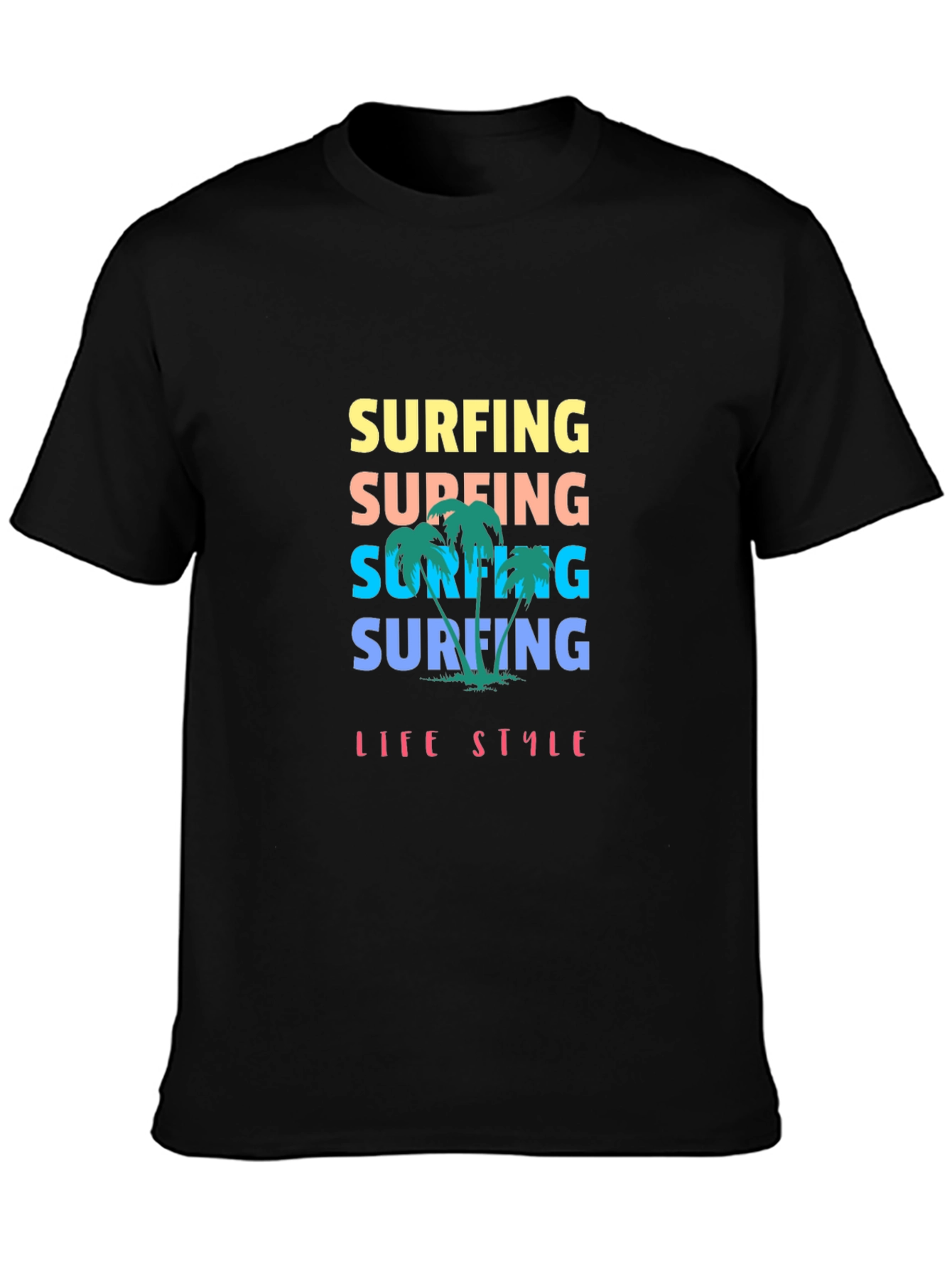 Surfing Lifestyle Graphic Tee - Black Cotton T-Shirt