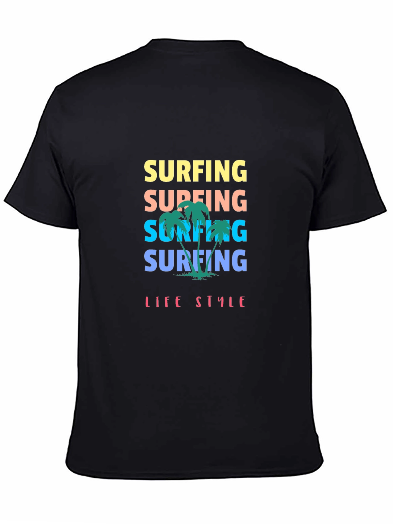 Surfing Lifestyle Graphic Tee - Black Cotton T-Shirt