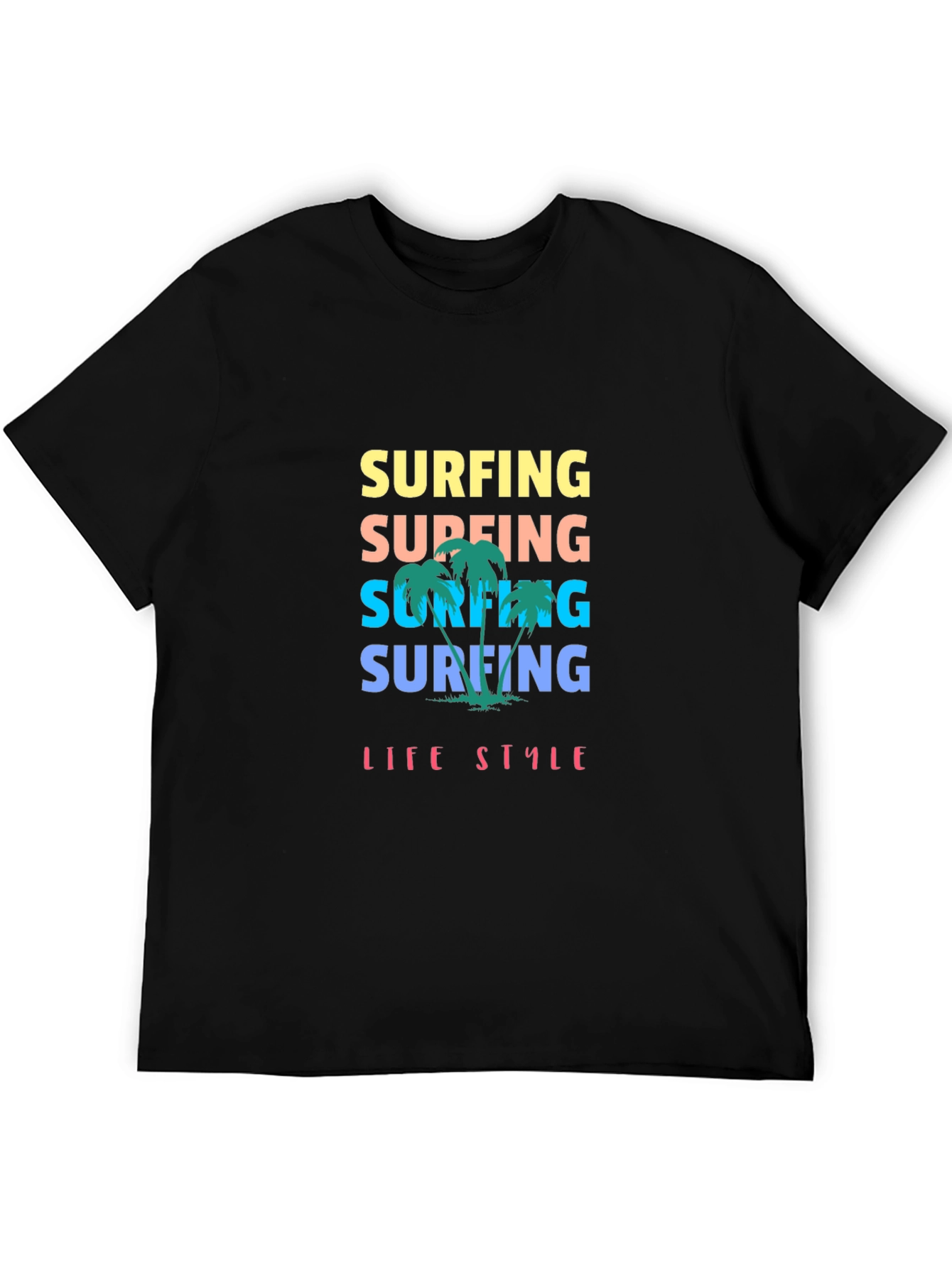 Surfing Lifestyle Graphic Tee - Black Cotton T-Shirt