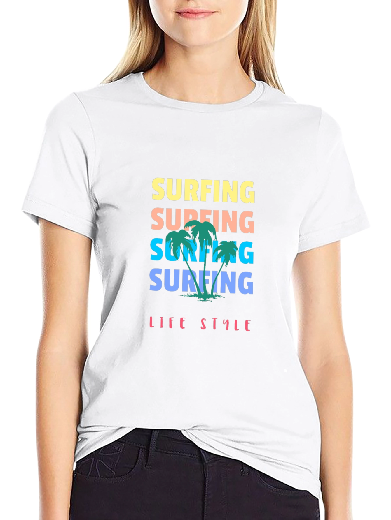 Surfing Lifestyle Graphic Tee - Black Cotton T-Shirt